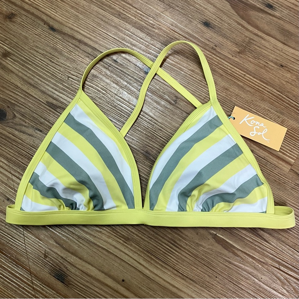 Beach Vacation Cruisewear KONA SOL Striped Bikini Swimsuit Top LARGE 12-14 New